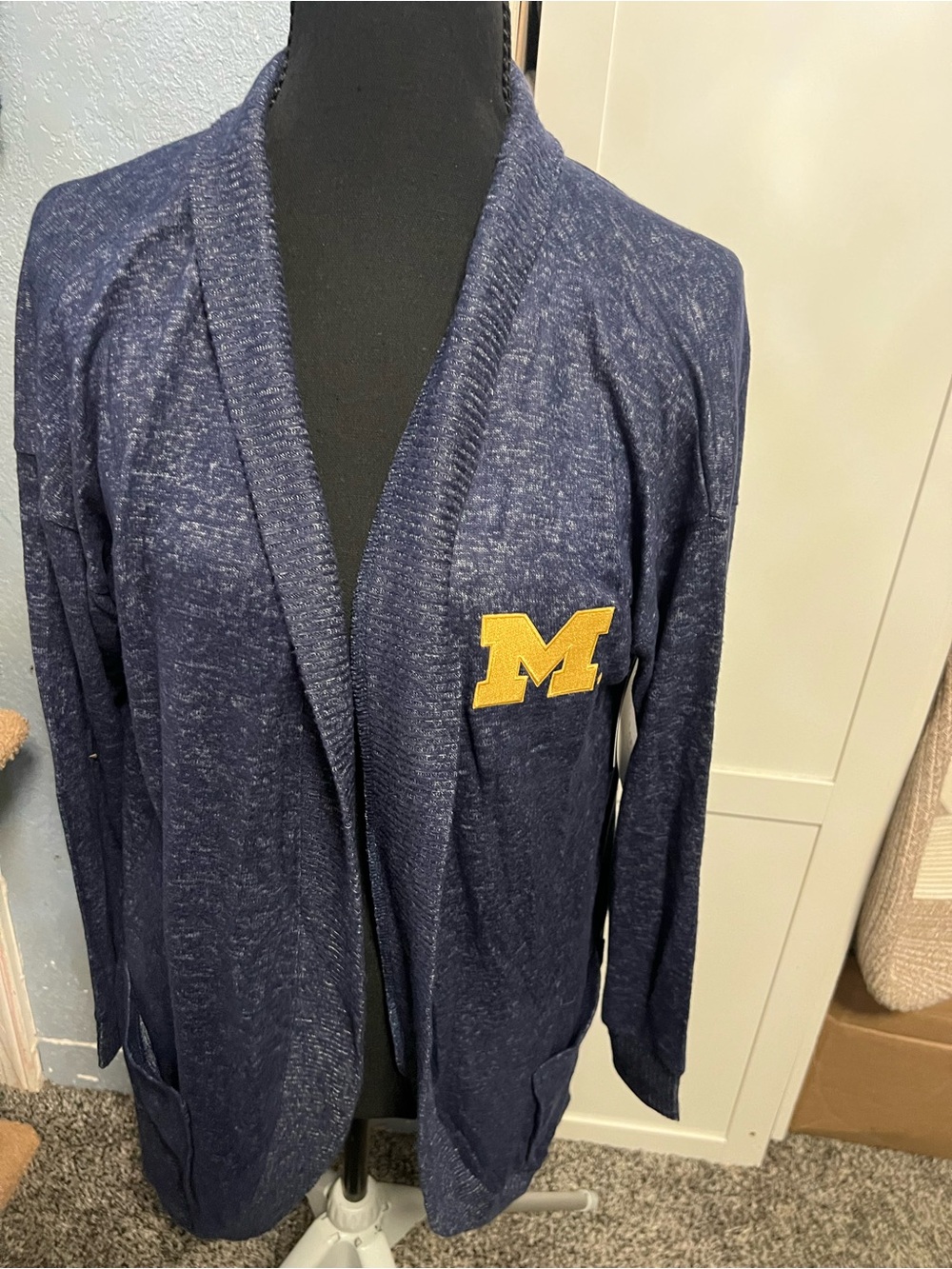 boxercraft Navy Open-Front Women's Cardigan with Gold 'M' Patch